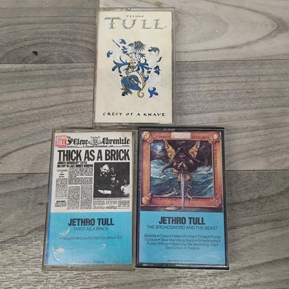 3 JETHRO TULL CASSETTE TAPE LOT Thick As A Brick Crest Of A Knave Broadsword